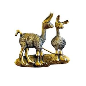 VTG‎ Llama Alpaca MFA signed Brooch pin Museum of Fine Arts Gilt Brass Metal